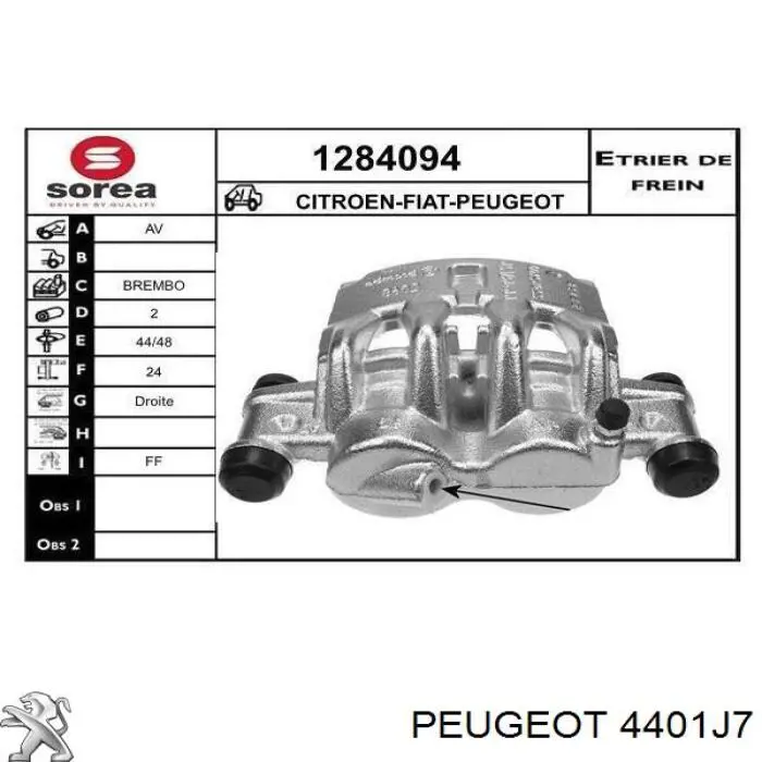 Pinza de freno delantera derecha Peugeot/Citroen 4401J7 precio, desde 97,28 EUR