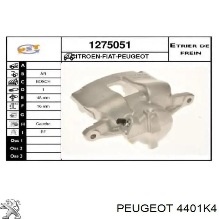 Pinza de freno trasera izquierda Peugeot/Citroen 4401K4 precio, desde 39,93 EUR