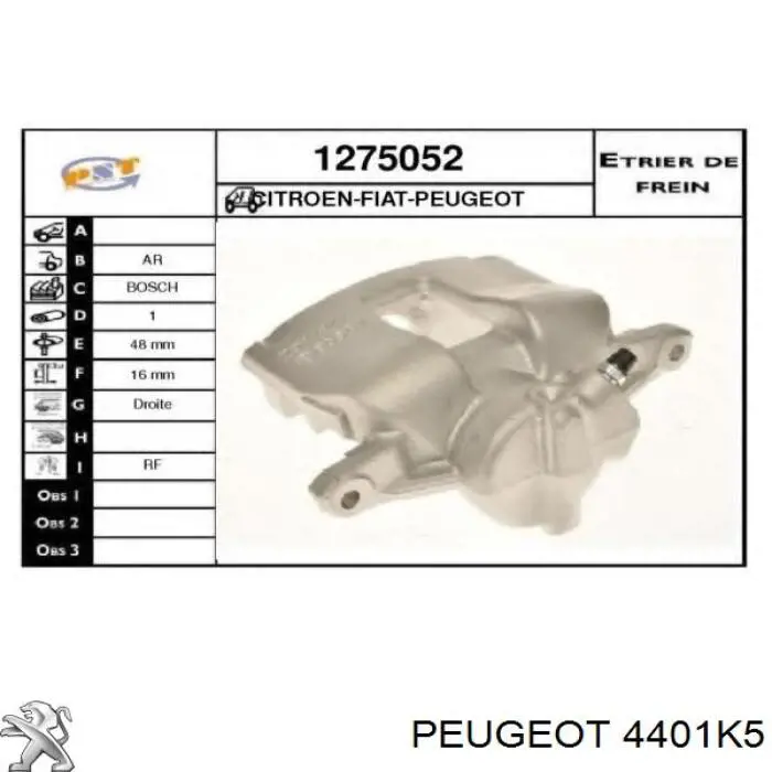 4401K5 Peugeot/Citroen pinza de freno trasero derecho