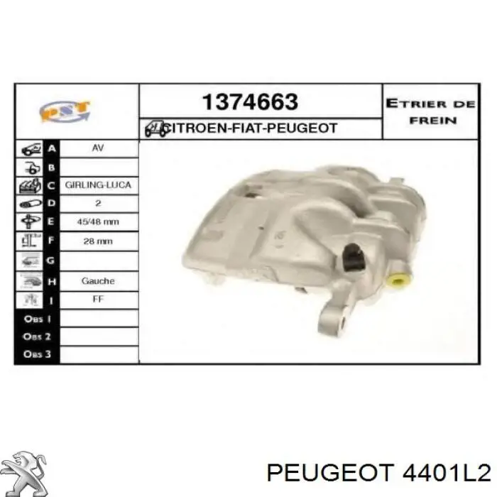 Pinza de freno delantera izquierda Peugeot/Citroen 4401L2 precio, desde 66,81 EUR