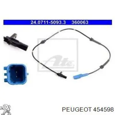 Sensor ABS trasero Peugeot/Citroen 454598