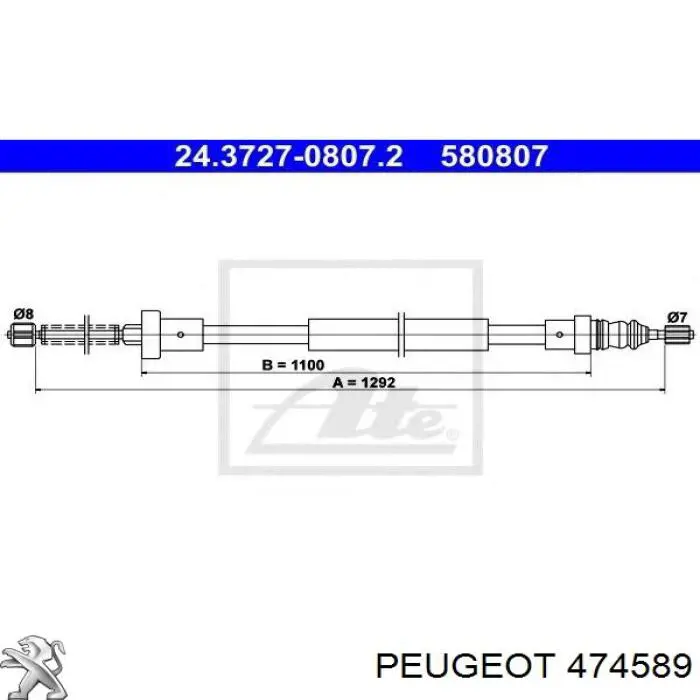 Cable de freno de mano trasero derecho/izquierdo Peugeot/Citroen 474589 precio, desde 11,59 EUR