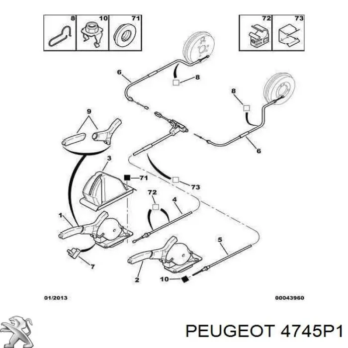 4745P1 Peugeot/Citroen cable de freno de mano delantero