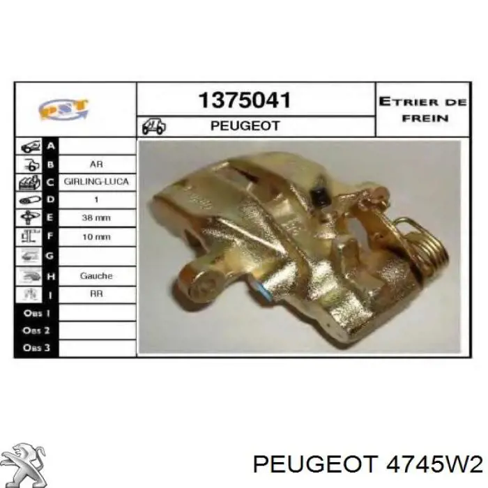 Cable de freno de estacionamiento delantero 4745W2 Peugeot/Citroen
