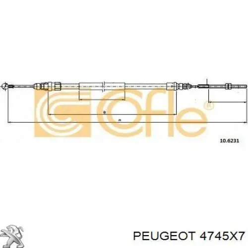 4745X7 Peugeot/Citroen cable de freno de mano trasero derecho