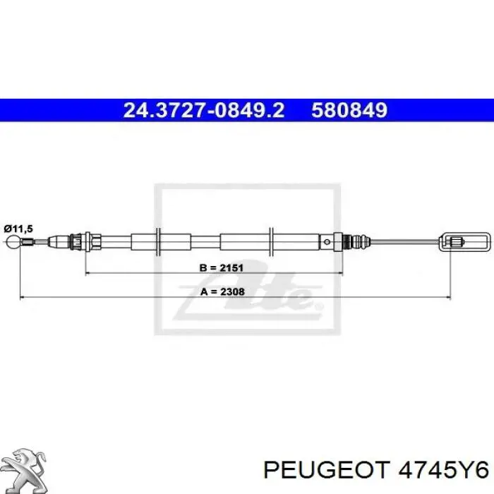 4745Y6 Peugeot/Citroen cable de freno de mano trasero derecho