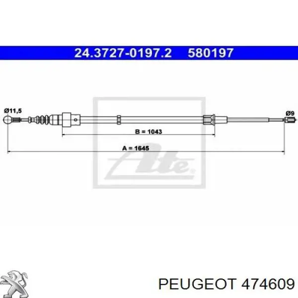 474609 Peugeot/Citroen cable de freno de mano trasero derecho/izquierdo