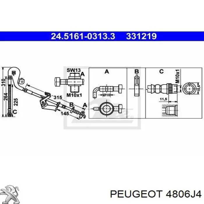 4806J4 Peugeot/Citroen tubo flexible de frenos delantero derecho