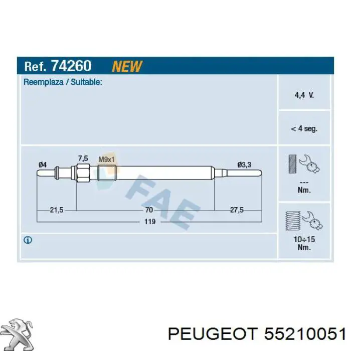 55210051 Peugeot/Citroen bujía de precalentamiento