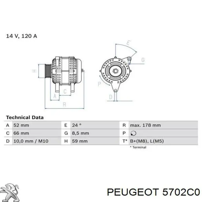 5702C0 Peugeot/Citroen alternador