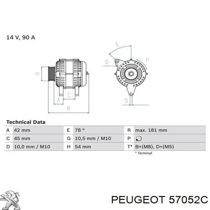 57052C Peugeot/Citroen alternador
