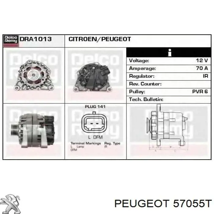 Alternador del motor Peugeot/Citroen 57055T precio, desde 102,94 EUR