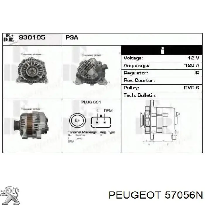57056N Peugeot/Citroen alternador