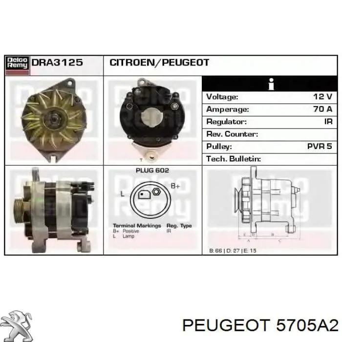 5705C5 Peugeot/Citroen alternador