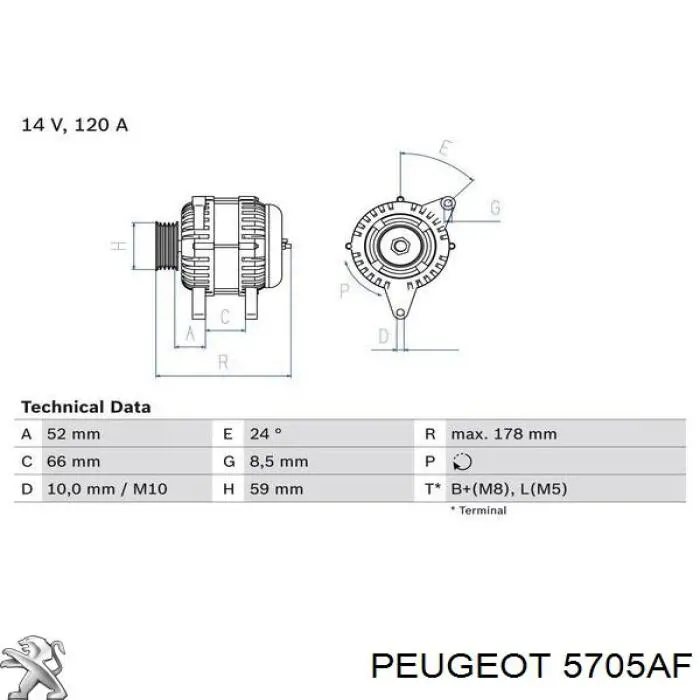 5705AF Peugeot/Citroen alternador