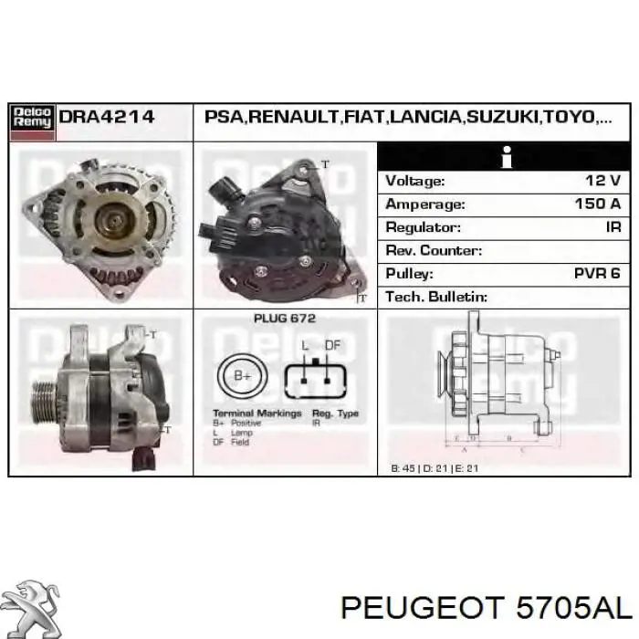 Alternador 5705AL Peugeot/Citroen