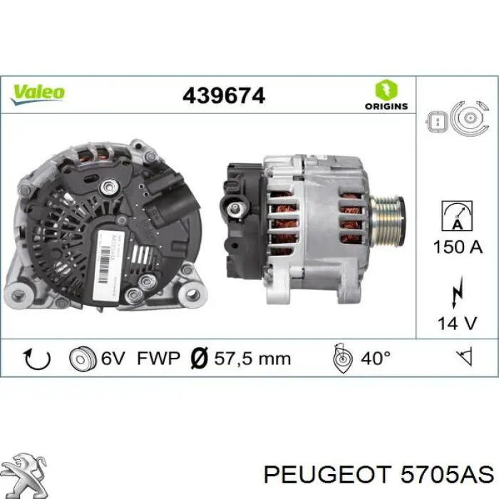 5705AS Peugeot/Citroen alternador
