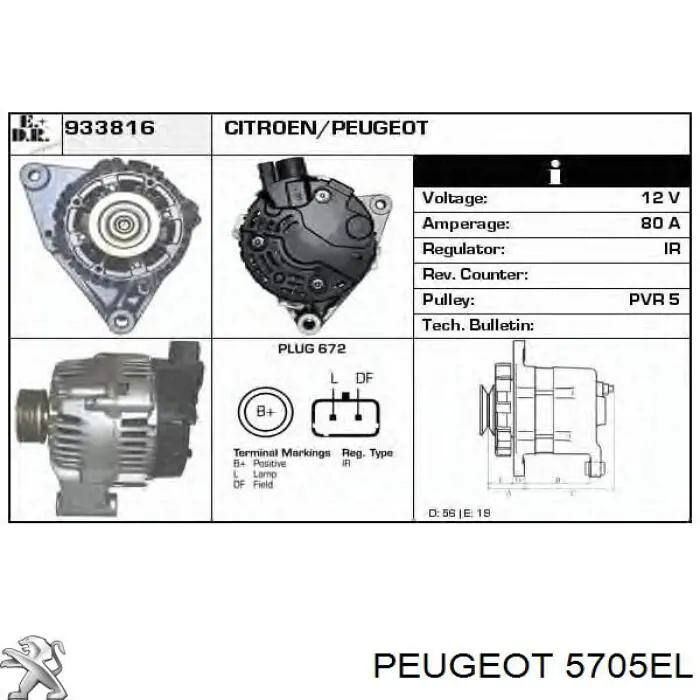 5705EL Peugeot/Citroen alternador