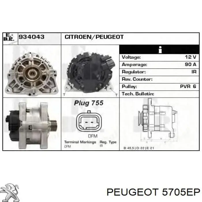 5705EP Peugeot/Citroen alternador