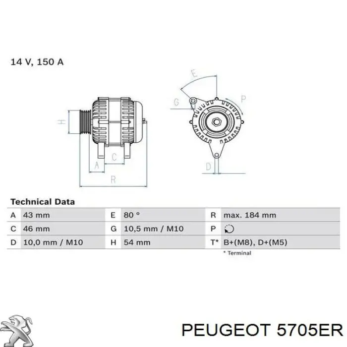 5705ER Peugeot/Citroen alternador
