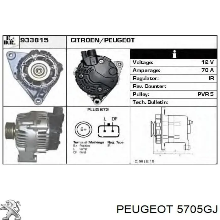 5705GJ Peugeot/Citroen alternador