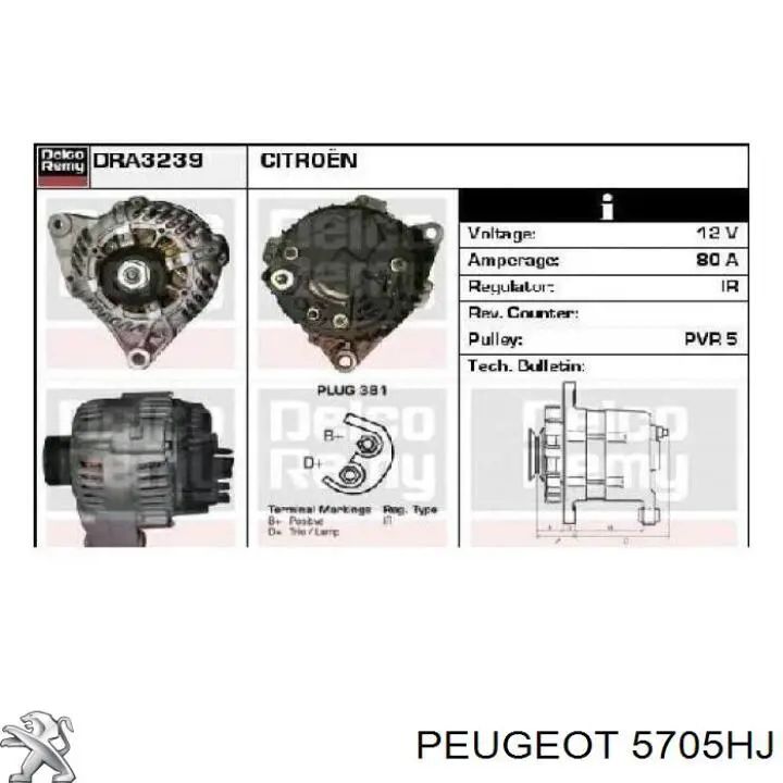 5705HJ Peugeot/Citroen alternador