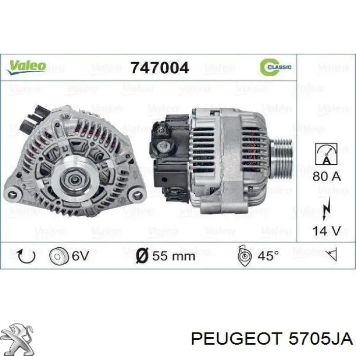 5705JA Peugeot/Citroen alternador