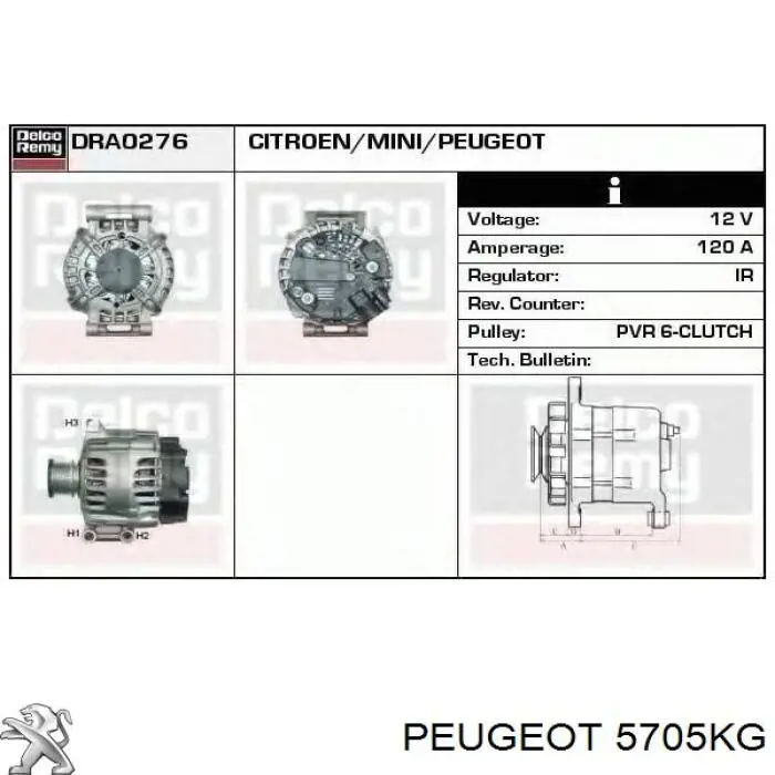 5705KG Peugeot/Citroen alternador