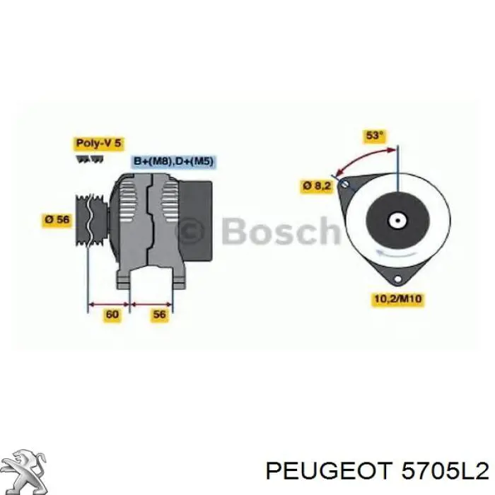 5705L2 Peugeot/Citroen alternador