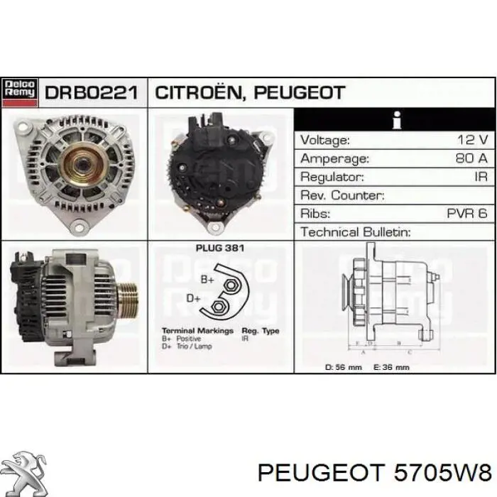 5705W8 Peugeot/Citroen alternador