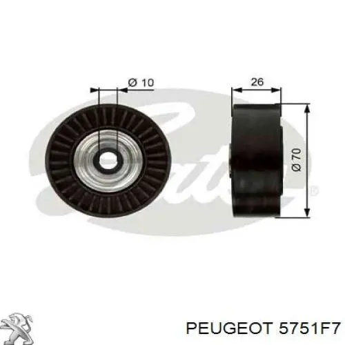 5751F7 Peugeot/Citroen polea inversión / guía, correa poli v