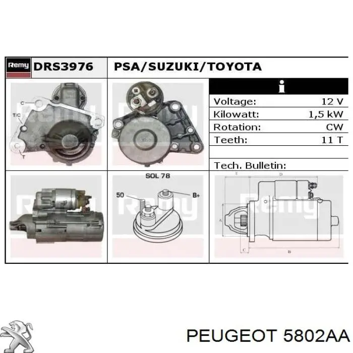 5802AA Peugeot/Citroen motor de arranque