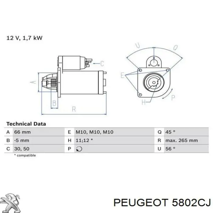 5802CJ Peugeot/Citroen motor de arranque