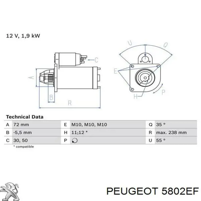 Burro de arranque  Peugeot/Citroen 5802EF precio, desde 120,12 EUR