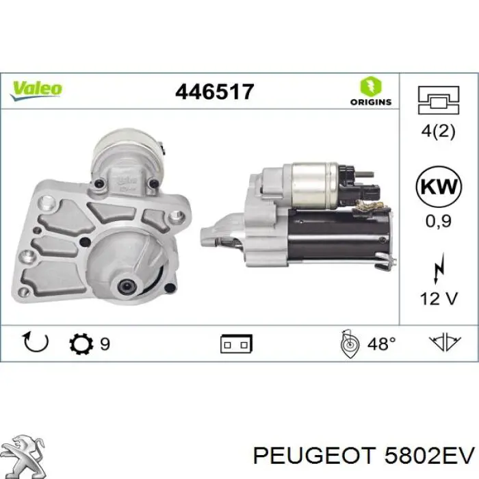 5802EV Peugeot/Citroen motor de arranque