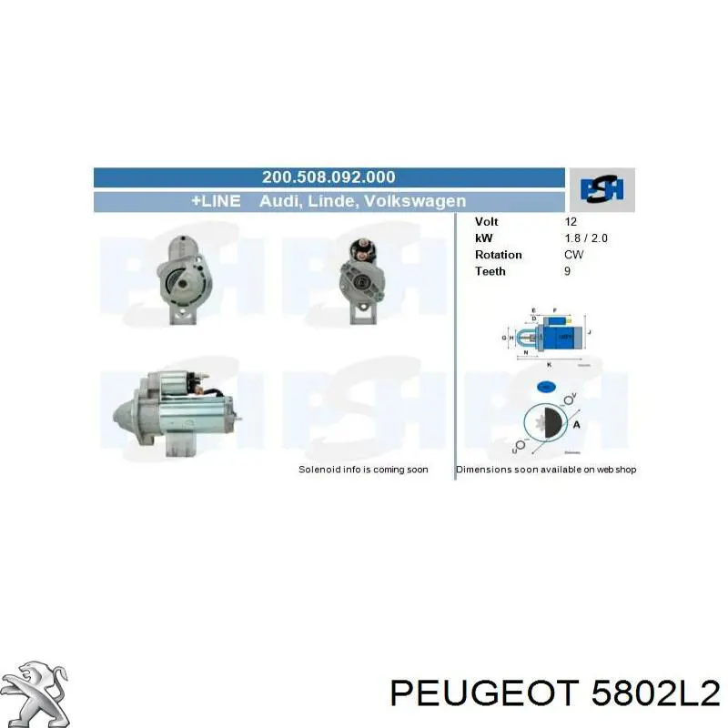 5802L2 Peugeot/Citroen motor de arranque