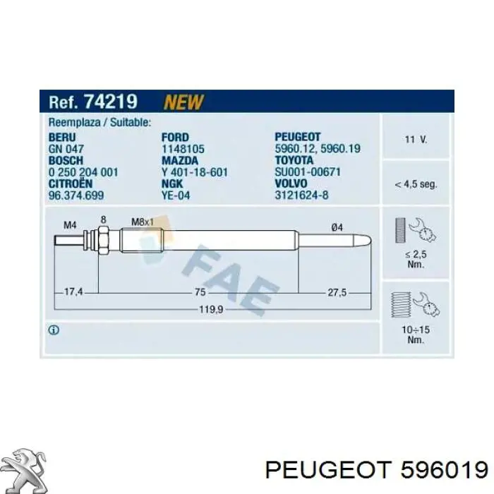 Comprar 596019 Peugeot/Citroen Calentadores diésel