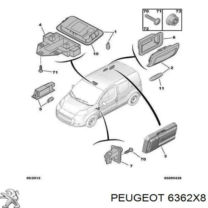 Comprar 6362X8 Peugeot/Citroen Lámpara de luz interior de cabina