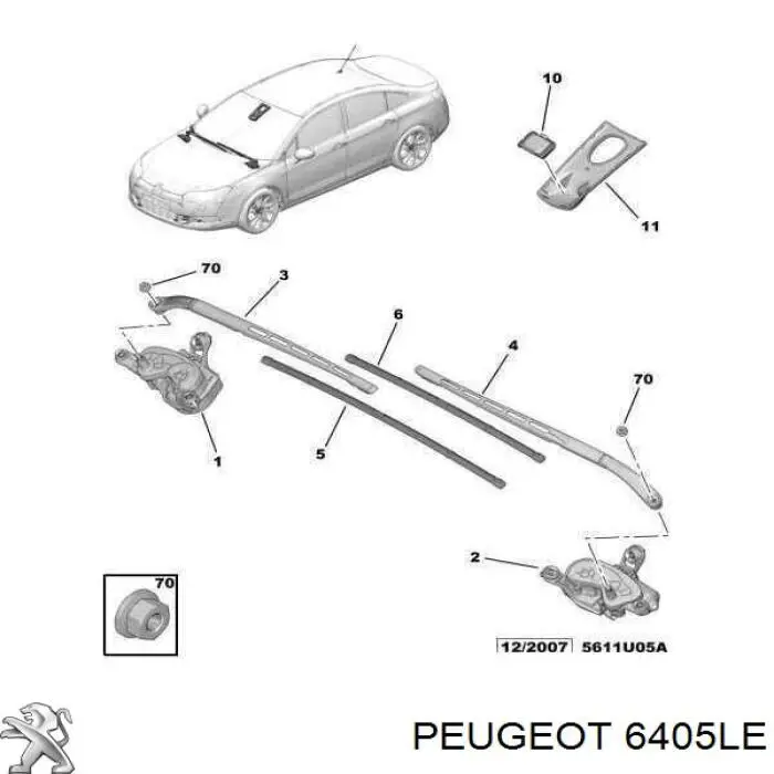 6405LE Peugeot/Citroen Motor limpiaparabrisas delantero izquierdo