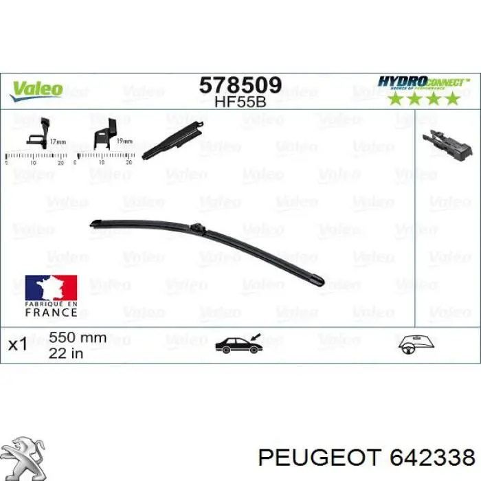 642338 Peugeot/Citroen limpiaparabrisas de luna delantera copiloto