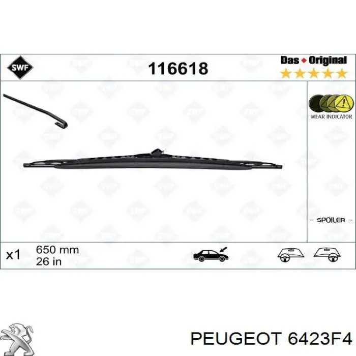 6423F4 Peugeot/Citroen limpiaparabrisas de luna delantera conductor