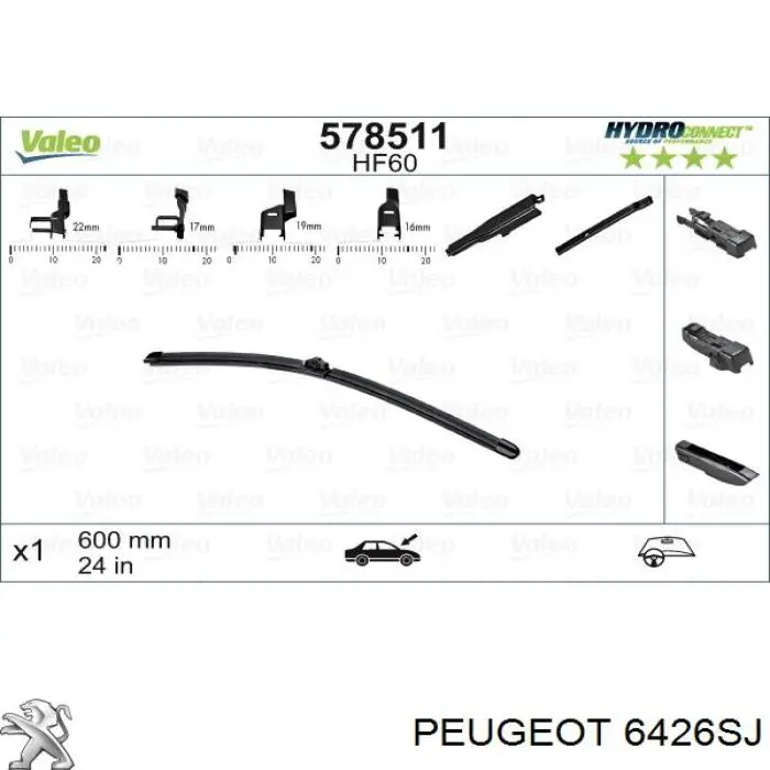 6426SJ Peugeot/Citroen limpiaparabrisas de luna delantera conductor