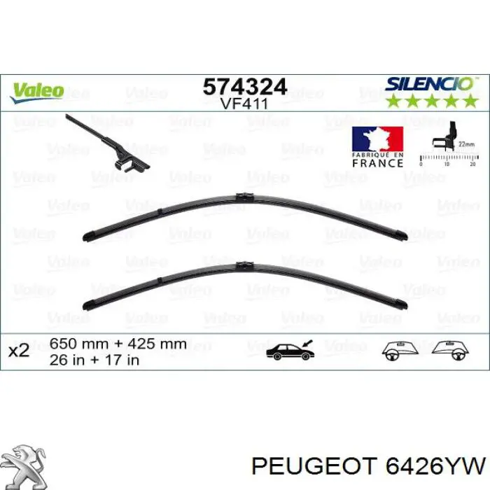 6426YW Peugeot/Citroen limpiaparabrisas de luna delantera copiloto