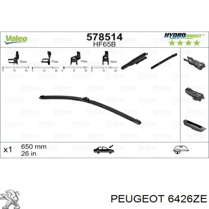 6426ZE Peugeot/Citroen limpiaparabrisas de luna delantera conductor