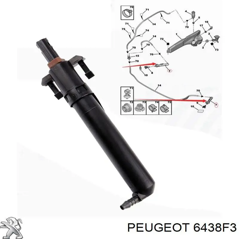 6438F3 Peugeot/Citroen soporte boquilla lavafaros cilindro (cilindro levantamiento)