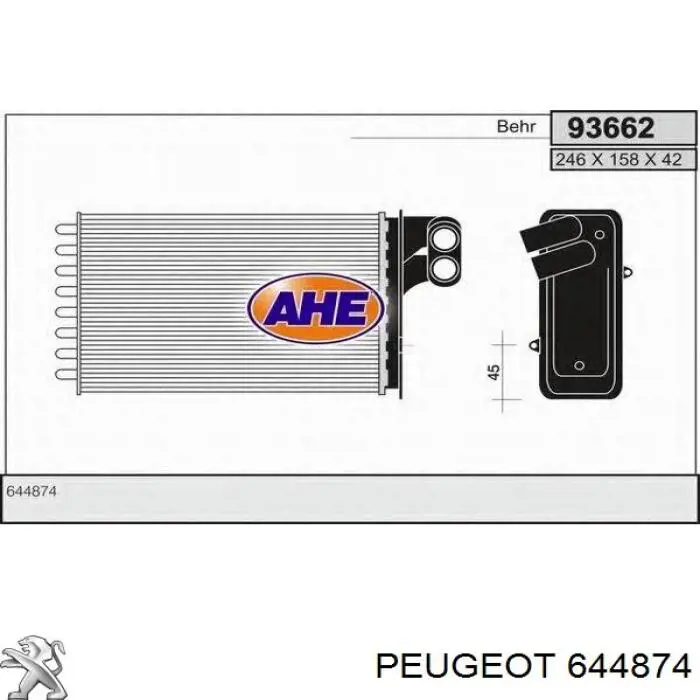 644874 Peugeot/Citroen radiador de calefacción