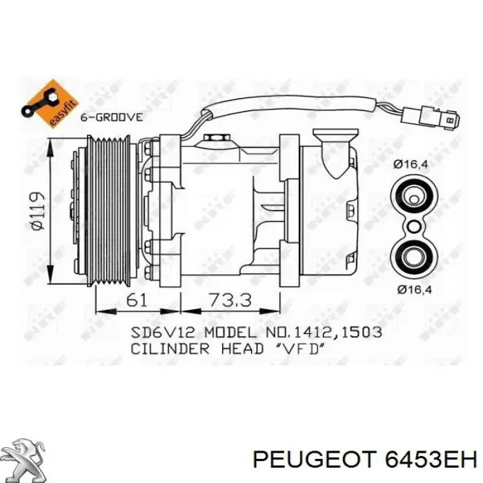 6453EH Peugeot/Citroen compresor de aire acondicionado