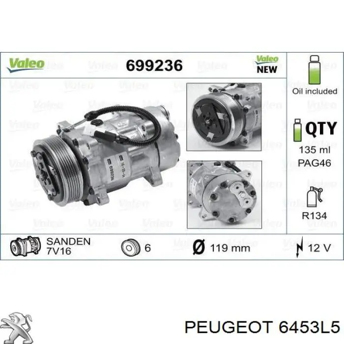 6453L5 Peugeot/Citroen compresor de aire acondicionado