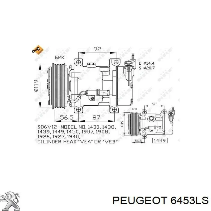 6453LS Peugeot/Citroen compresor de aire acondicionado