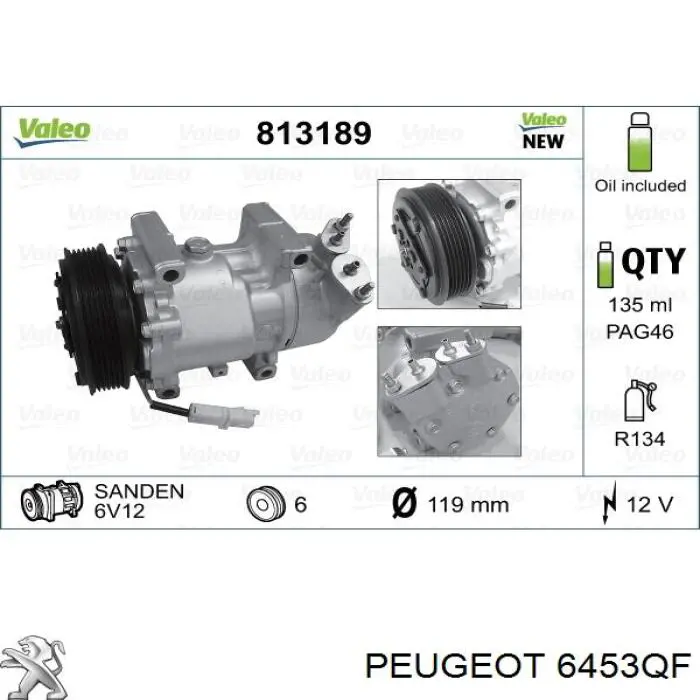 Compresor ac Peugeot/Citroen 6453QF precio, desde 99,85 EUR